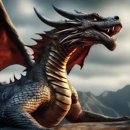 A hyper-realistic digital art image featuring a gigantic serpent-like dragon