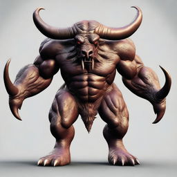 A digital art image showcasing a colossal monster with half its features resembling a bull