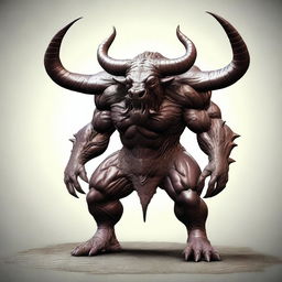 A digital art image showcasing a colossal monster with half its features resembling a bull