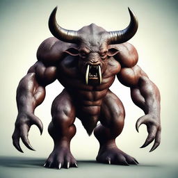 A digital art image showcasing a colossal monster with half its features resembling a bull