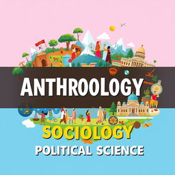 A vibrant and engaging poster illustrating the essence of anthropology, sociology, and political science