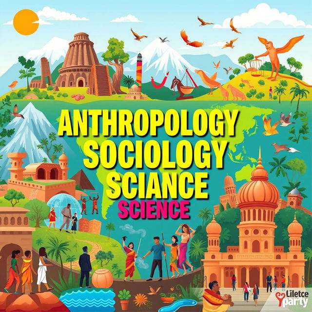 A vibrant and engaging poster illustrating the essence of anthropology, sociology, and political science