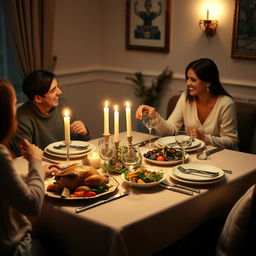 A cozy dining scene capturing a beautifully set dinner table