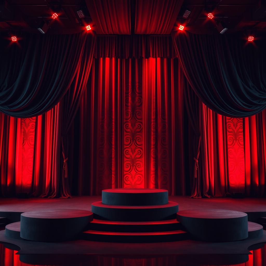 A stunning stage design featuring a color scheme of black and red