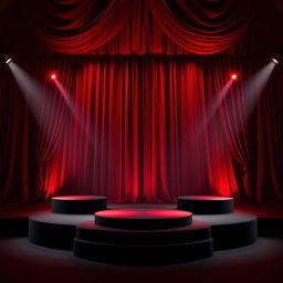 A stunning stage design featuring a color scheme of black and red