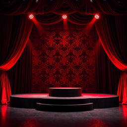 A stunning stage design featuring a color scheme of black and red