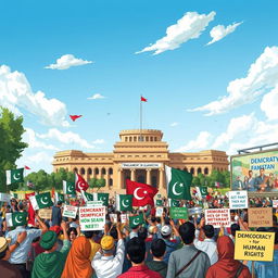 An informative illustration showcasing the current political landscape and democracy in Pakistan