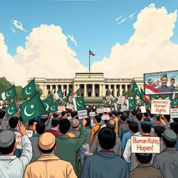 An informative illustration showcasing the current political landscape and democracy in Pakistan