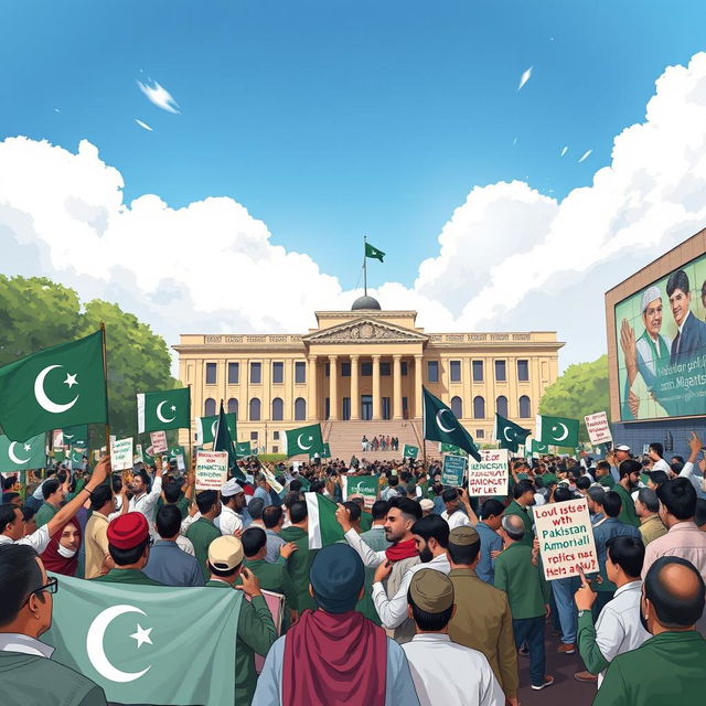 An informative illustration showcasing the current political landscape and democracy in Pakistan