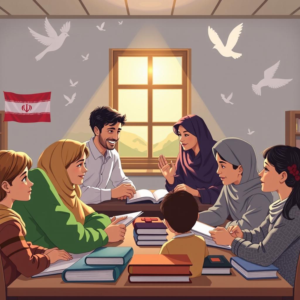 A thought-provoking illustration representing the path to reconciliation in schools in Iran