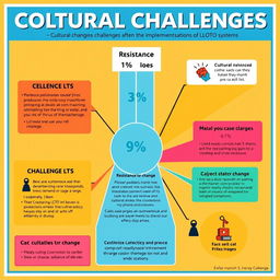 A detailed and colorful chart illustrating various cultural challenges, such as resistance to change, represented with different percentages