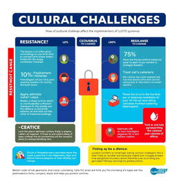 A detailed and colorful chart illustrating various cultural challenges, such as resistance to change, represented with different percentages