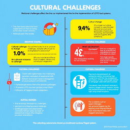 A detailed and colorful chart illustrating various cultural challenges, such as resistance to change, represented with different percentages