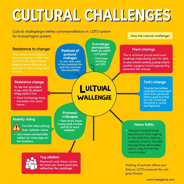 A detailed and colorful chart illustrating various cultural challenges, such as resistance to change, represented with different percentages