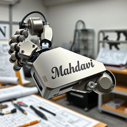 A robotic mechanical arm designed for engineering projects, showcasing advanced features such as articulated joints, precision grip, and a sleek metallic finish