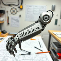 A robotic mechanical arm designed for engineering projects, showcasing advanced features such as articulated joints, precision grip, and a sleek metallic finish