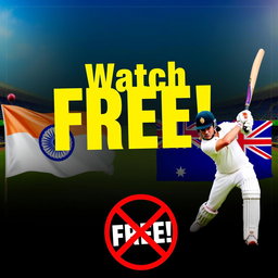 A dynamic cricket poster featuring large, attention-grabbing text that reads "Watch FREE!" in bright yellow or white on a contrasting dark background