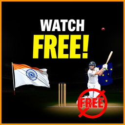 A dynamic cricket poster featuring large, attention-grabbing text that reads "Watch FREE!" in bright yellow or white on a contrasting dark background