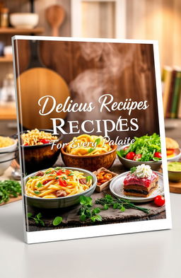 A beautifully designed e-cookbook cover with an assortment of colorful and appetizing dishes beautifully arranged