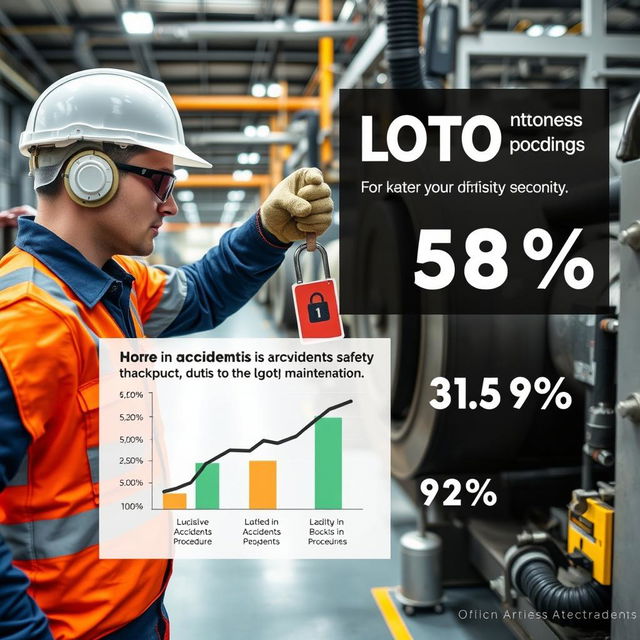 An industrial worker using a lockout/tagout (LOTO) procedure on equipment, showcasing safety and proper maintenance practices