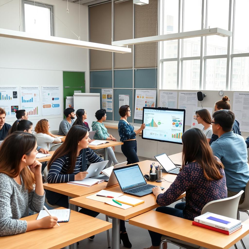 A lively scene of university students preparing for a proposal seminar