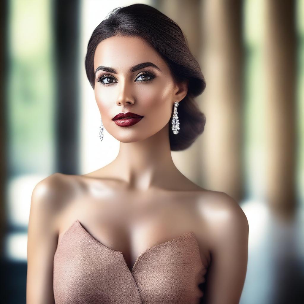 A high-quality, realistic photograph of a confident and attractive woman