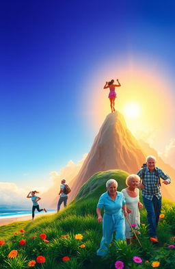 An inspiring scene depicting a diverse group of individuals overcoming challenges and thriving in life