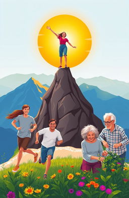 An inspiring scene depicting a diverse group of individuals overcoming challenges and thriving in life