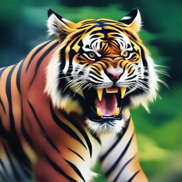 A digital art piece of a monstrous harimau, an Indonesian tiger