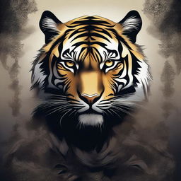 A high-quality digital art piece featuring a monstrous harimau, an Indonesian tiger, depicted in a Gothic art style