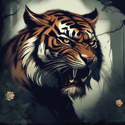 A high-quality digital art piece that portrays a fantastical tiger monster in a gothic style