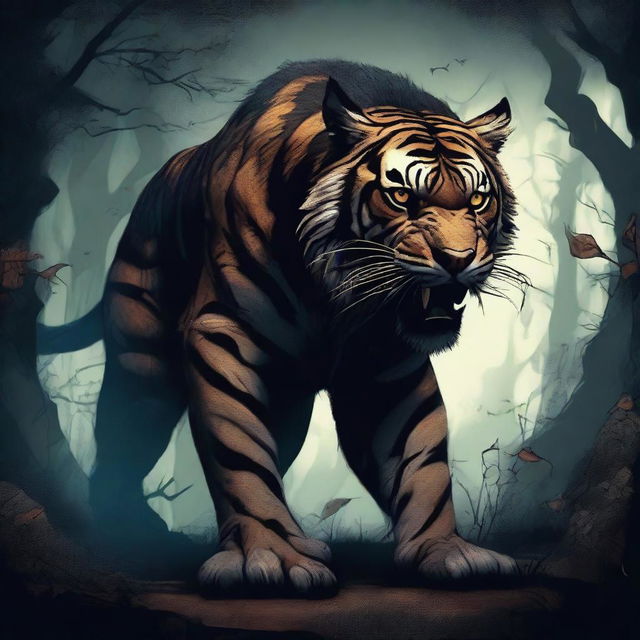 A high-quality digital art piece that portrays a fantastical tiger monster in a gothic style