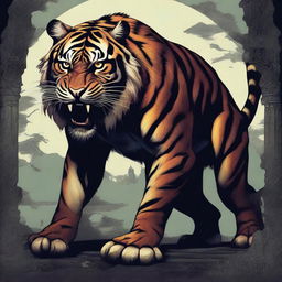 A high-quality digital art piece that portrays a fantastical tiger monster in a gothic style