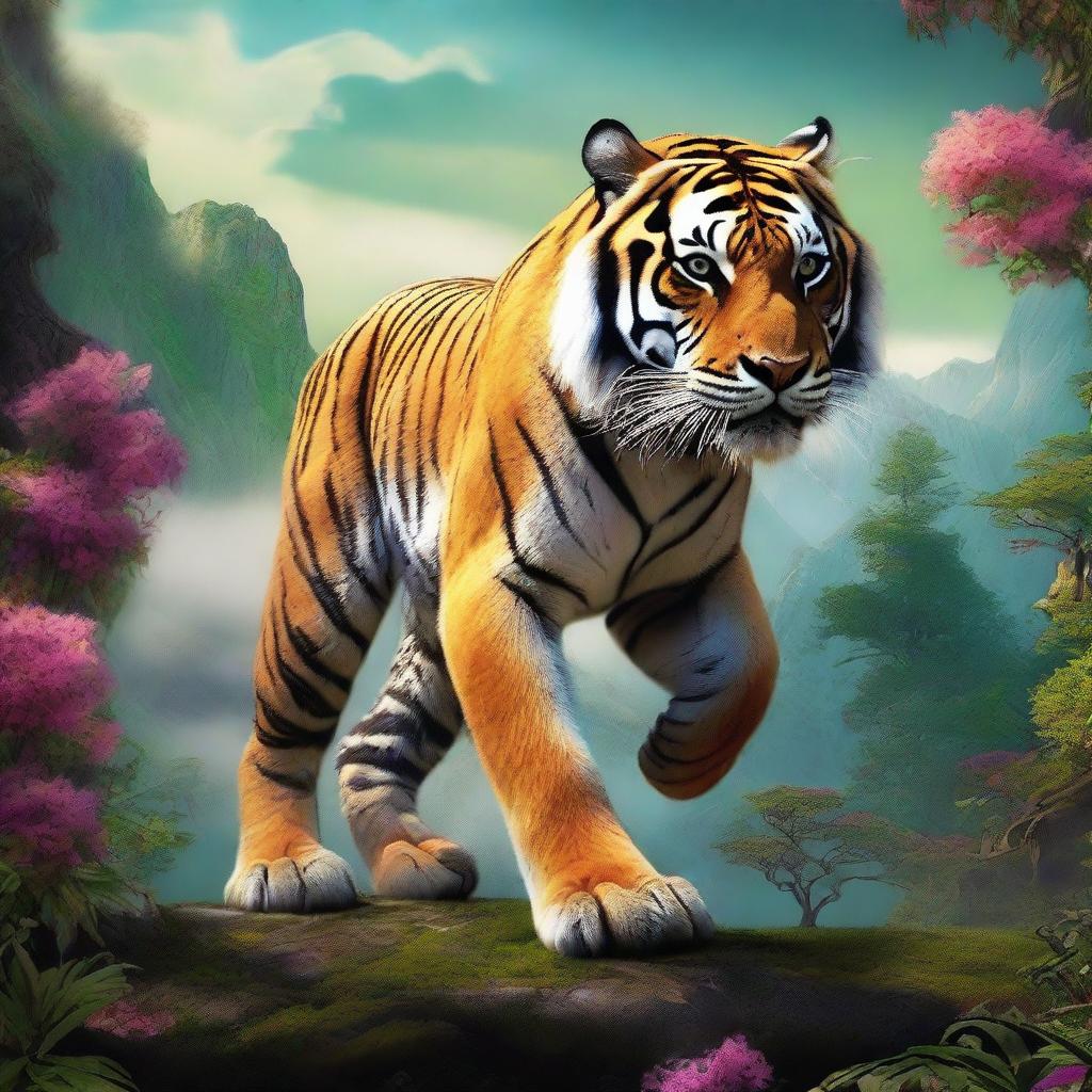 A high-quality digital art piece depicting a realistic tiger monster in the realm of fantasy