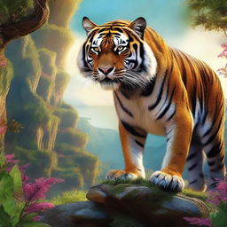 A high-quality digital art piece depicting a realistic tiger monster in the realm of fantasy