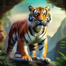 A high-quality digital art piece depicting a realistic tiger monster in the realm of fantasy