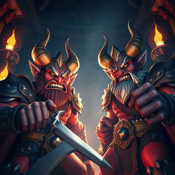 In a striking 3D image, the demon generals Chand and Mund are depicted in their lavish palace, characterized by dark, ornate architecture that signifies their high status