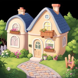 A 2D illustration of a whimsical little house designed in a 1:1 aspect ratio, inspired by the charming style of the game Townscaper