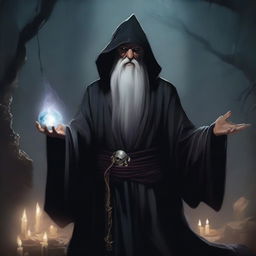 This is a high-resolution digital art image portraying a necromancy wizard from Dungeons and Dragons