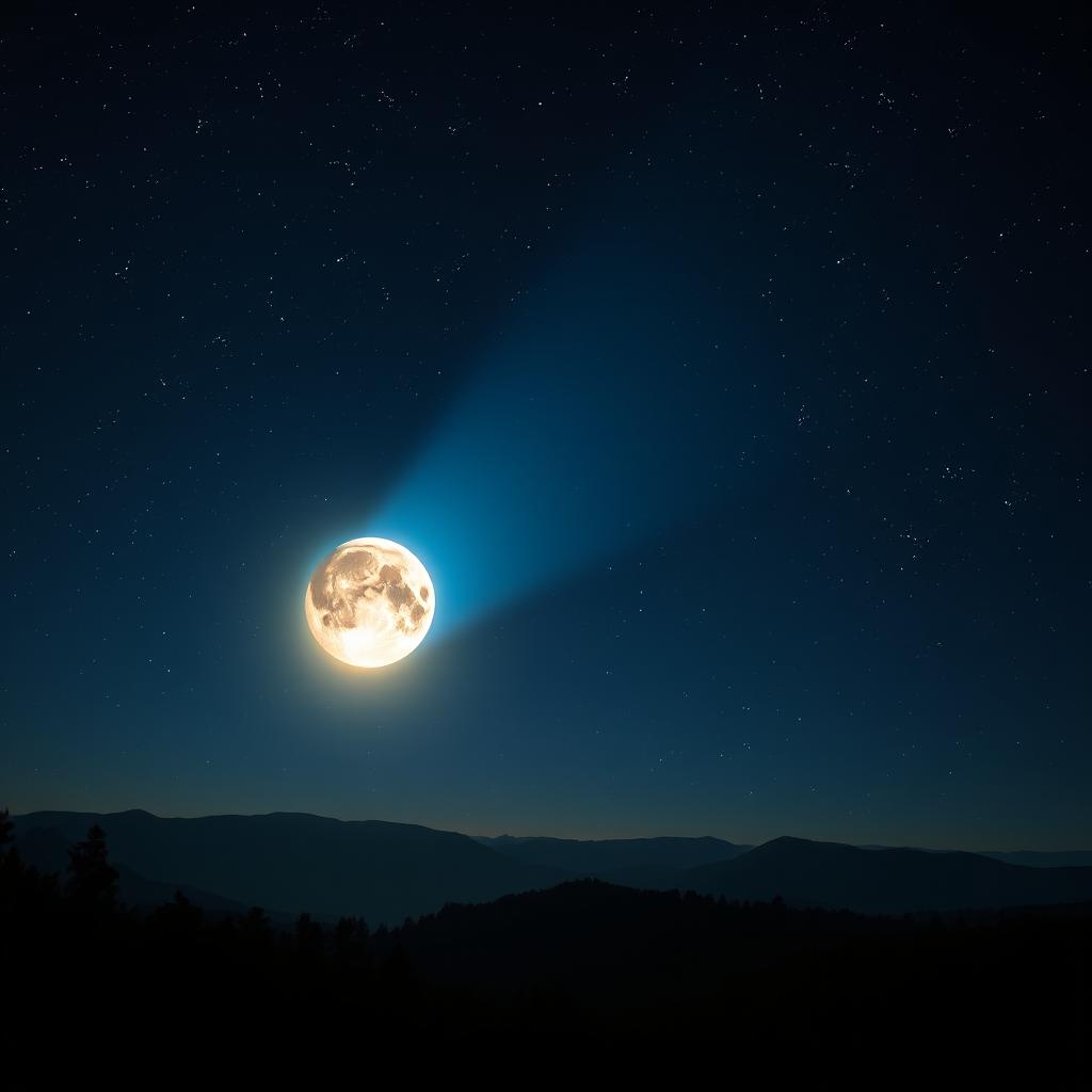 A surreal scene depicting the Iron Man reactor visually represented as a glowing moon in the night sky