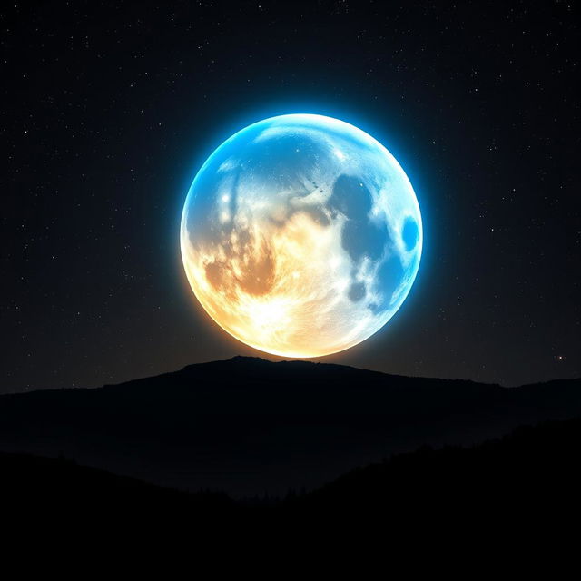 A surreal scene depicting the Iron Man reactor visually represented as a glowing moon in the night sky