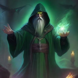 A high-quality digital art image presents a necromancy wizard from Dungeons and Dragons