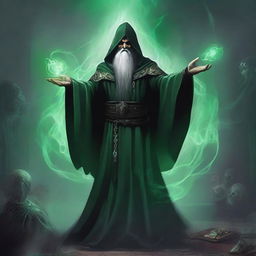 A high-quality digital art image presents a necromancy wizard from Dungeons and Dragons