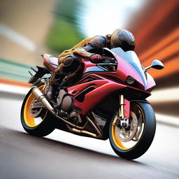 A digital art image of a super sports motorbike performing a daring wheelie