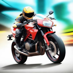 A digital art image of a super sports motorbike performing a daring wheelie