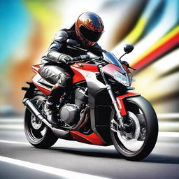 A digital art image of a super sports motorbike performing a daring wheelie