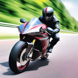 A high-quality digital art image presents the fastest motorbike in the world, speeding down a highway