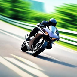 A high-quality digital art image presents the fastest motorbike in the world, speeding down a highway