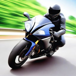 A high-quality digital art image presents the fastest motorbike in the world, speeding down a highway