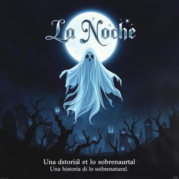 A movie poster featuring a mystical ghost named 'La Noche', illustrated in a captivating and eerie style